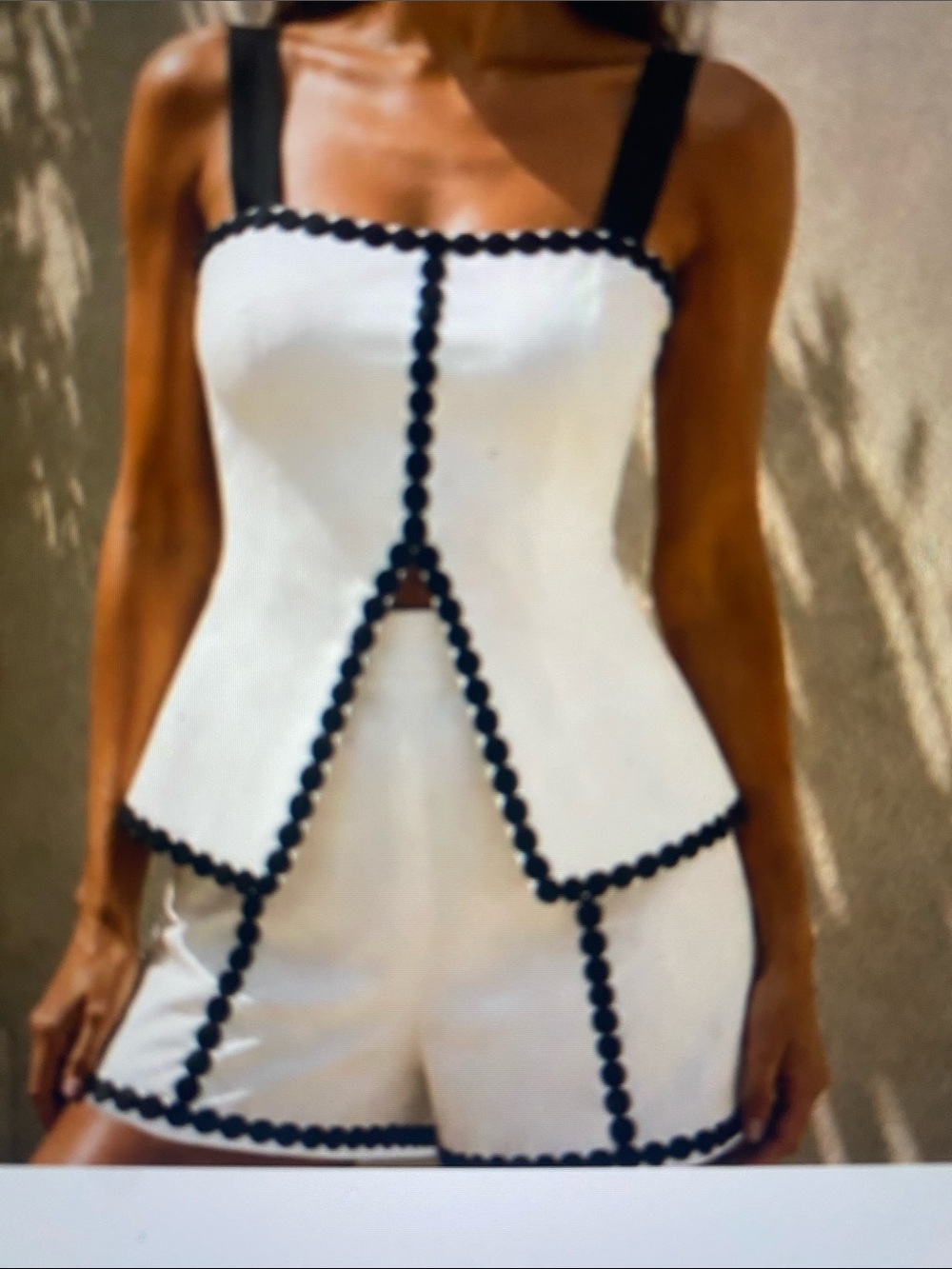 White Trimmed with Black Contrast corset short set